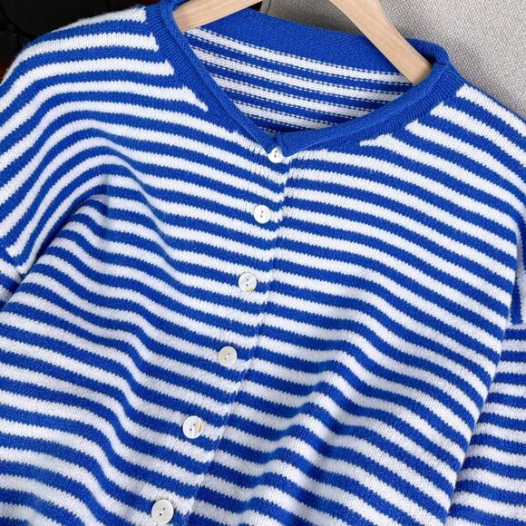 Casual Women's Vivid Style Street Loose Striped Knit Cardigan Sweater - Picture 9 of 10